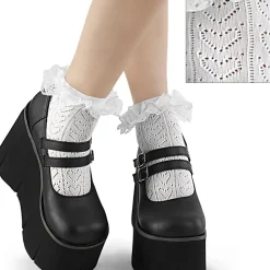 Women Demonia Cult Heart Net Ruffle Sock