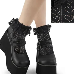 Women Demonia Cult Heart Net Ruffle Sock